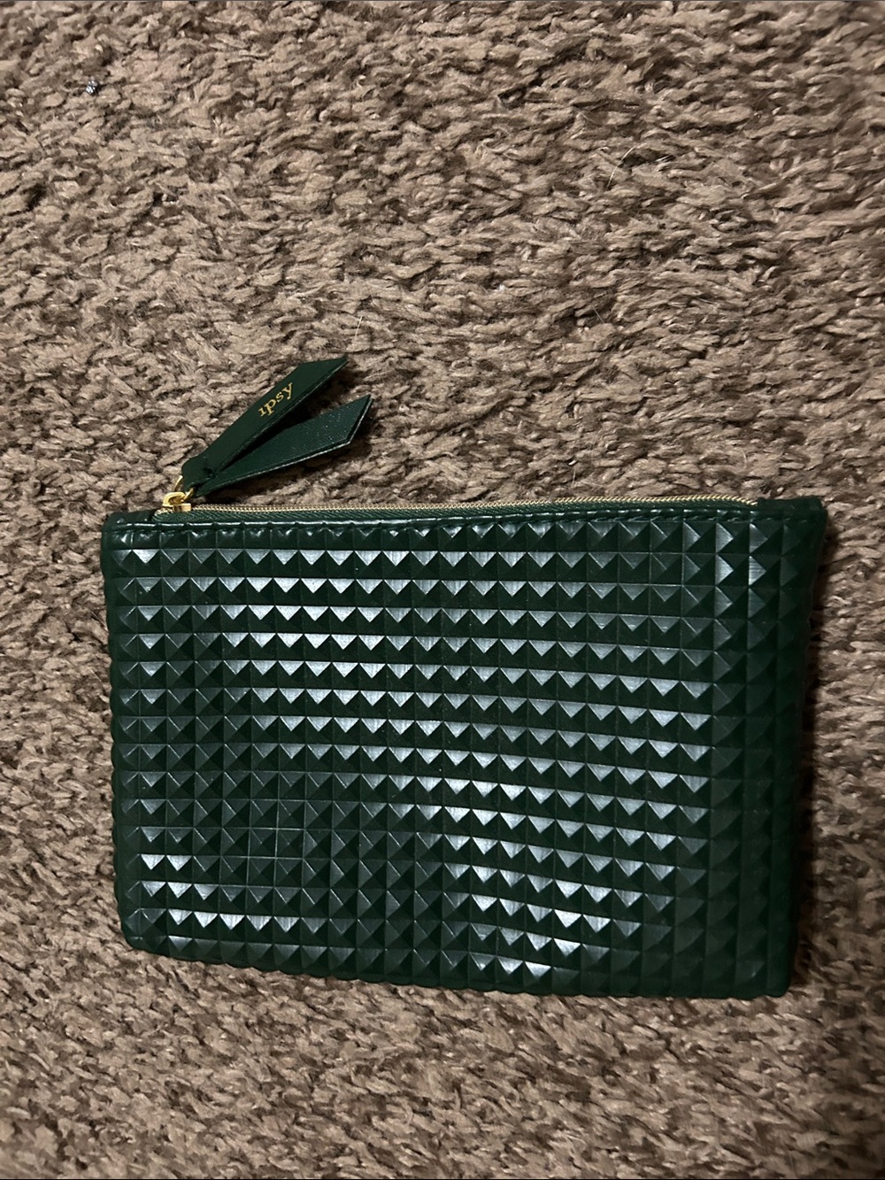 ipsy Dark Green Pyramid-Stud Cosmetic Pouch